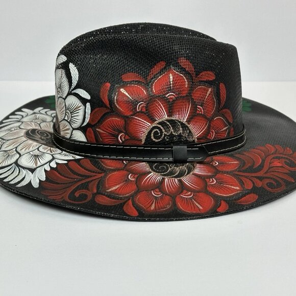 ?? NEW Hand-Painted Mexican Artisan Jute Boho Floral Sun Hat – Medium main image 4
